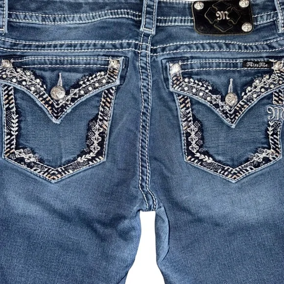 Miss Me Signature Ankle Skinny Jeans 29 Bling Pocket Mid Rise Stretch Y2K - Picture 1 of 10